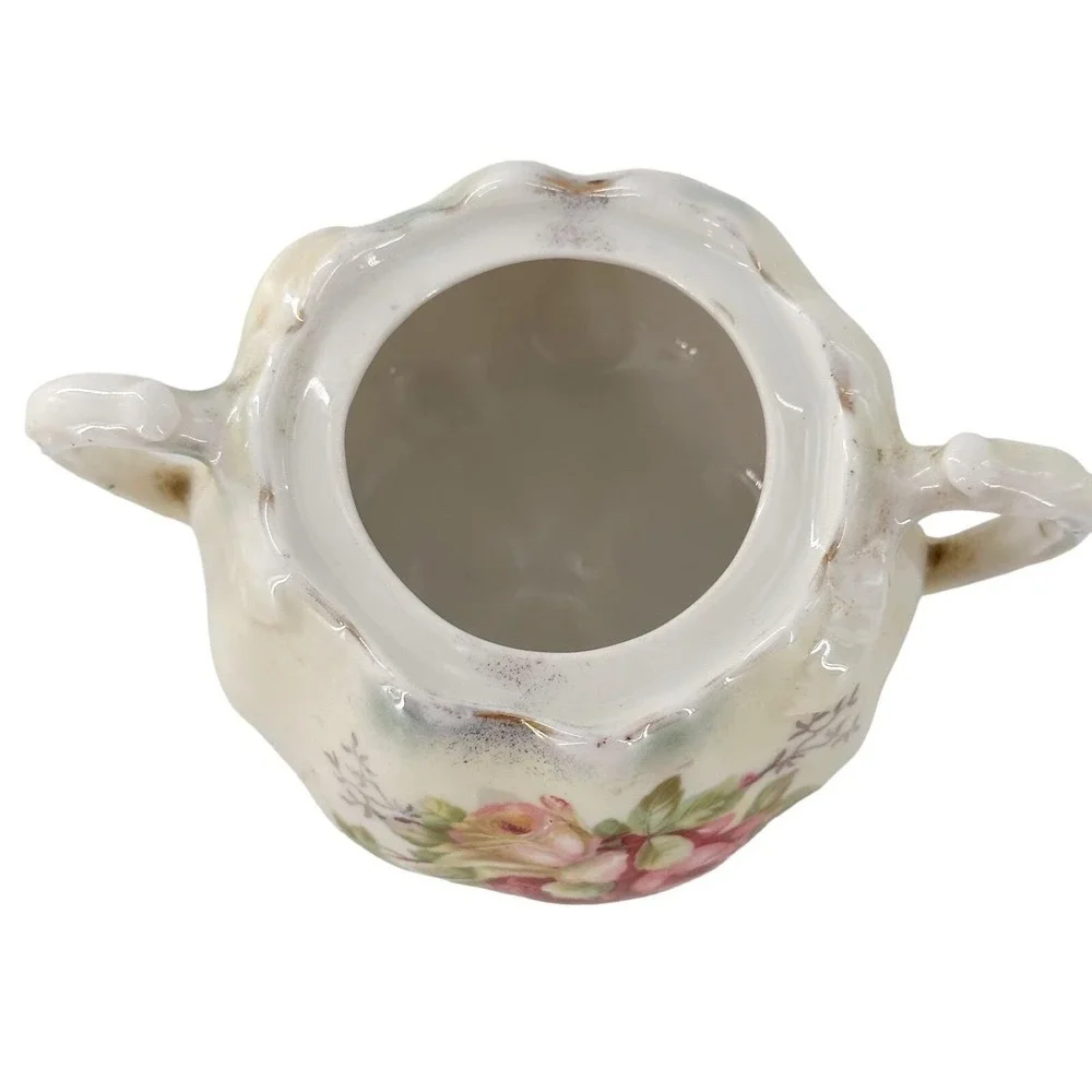 Vintage German Sugar Bowl Floral‎ Hand Painted Gilt Farmhouse Kitchen Country